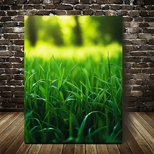Vibrant Emerald Green Onion Grass Field Painting  40x60cm Metal Print Ready to Hang