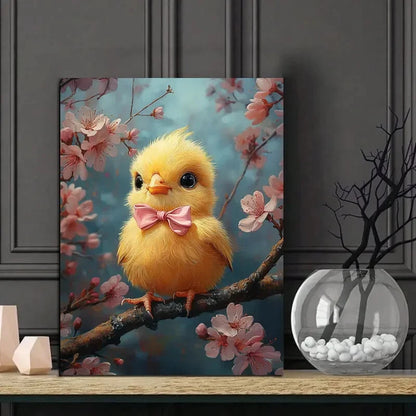 Cute Yellow Chick with an Adorable Pink Bow Sitting  40x60cm Metal Print Ready to Hang