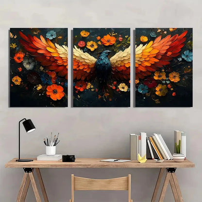3pcs Vibrant Floral Wing Elegant Oil Painting Metal Print Ready to Hang Art