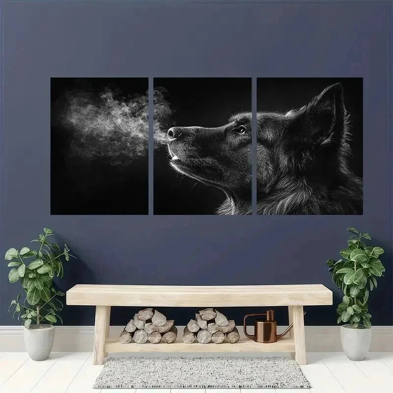 3pcs Black & White German Shepherd Dog Wall Art Set Canvas Framed 40x60cm - High Quality Print 100% Australian Made Wall Canvas Ready to Hang