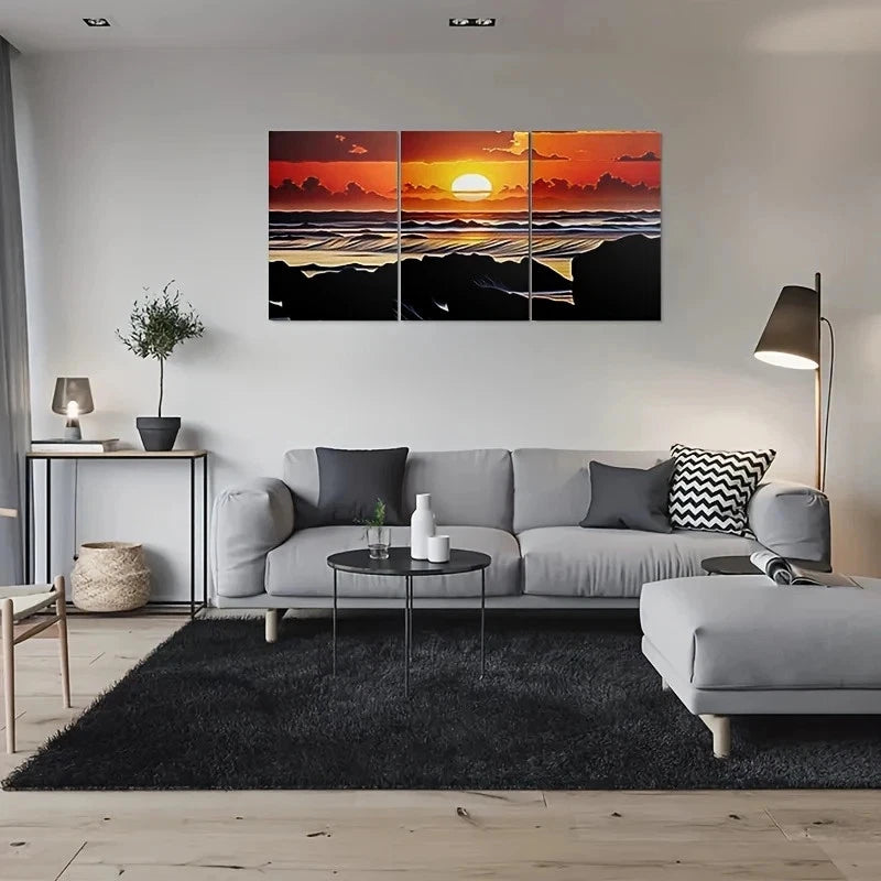 3pcs Sunset Hues & Reflective Water Metal Print Ready to Hang Art