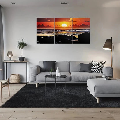 3pcs Sunset Hues & Reflective Water Metal Print Ready to Hang Art