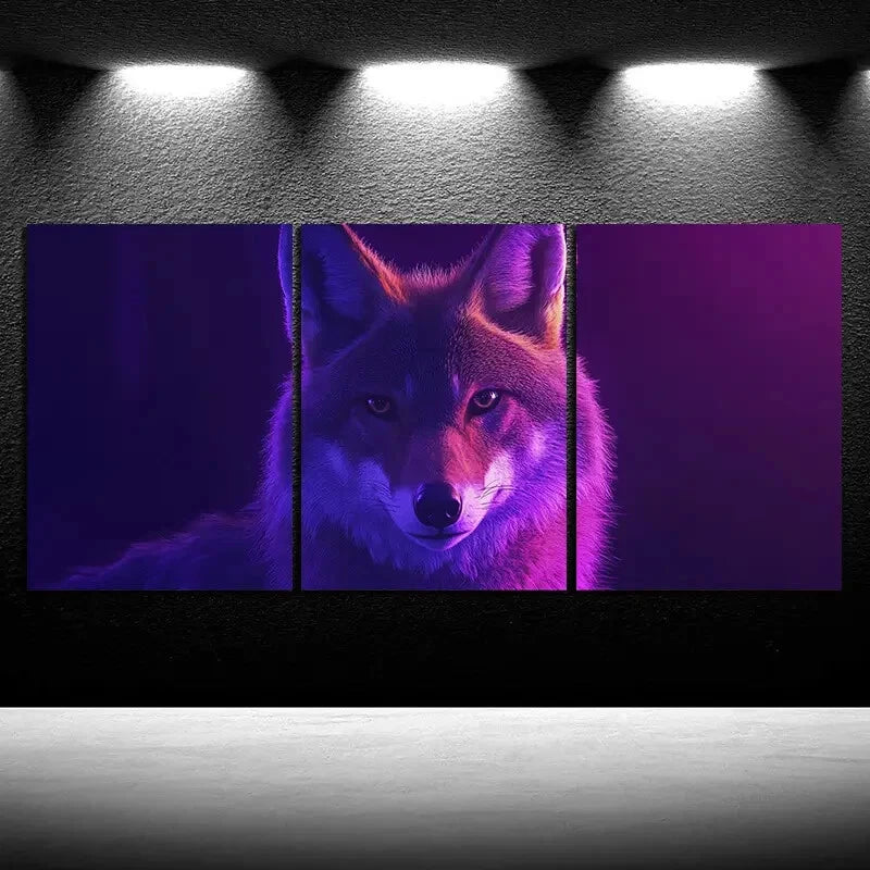 3pcs Charming Coyote Trio Animal Themed Metal Print Ready to Hang Art