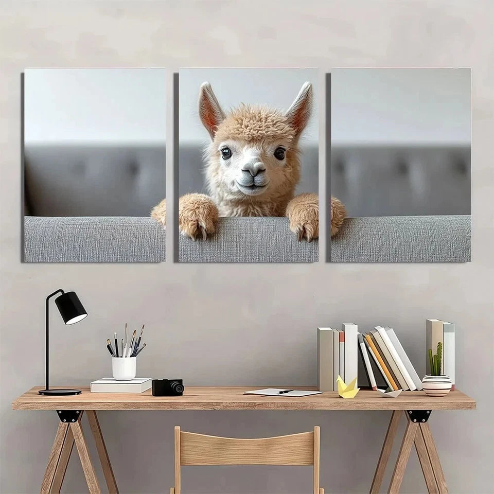 3pcs Funny Alpaca Wall Decal Cute Animal Metal Print Ready to Hang Art