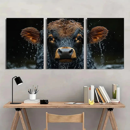 3pcs Brown & Black Cow Farmhouse Metal Print Ready to Hang Art