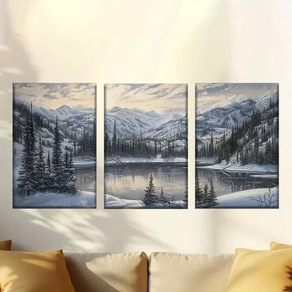 3pcs Forest with Serene Lake & Mountain Wall Art Set Canvas Unframed - High Quality Print 100% Australian Made Wall Canvas