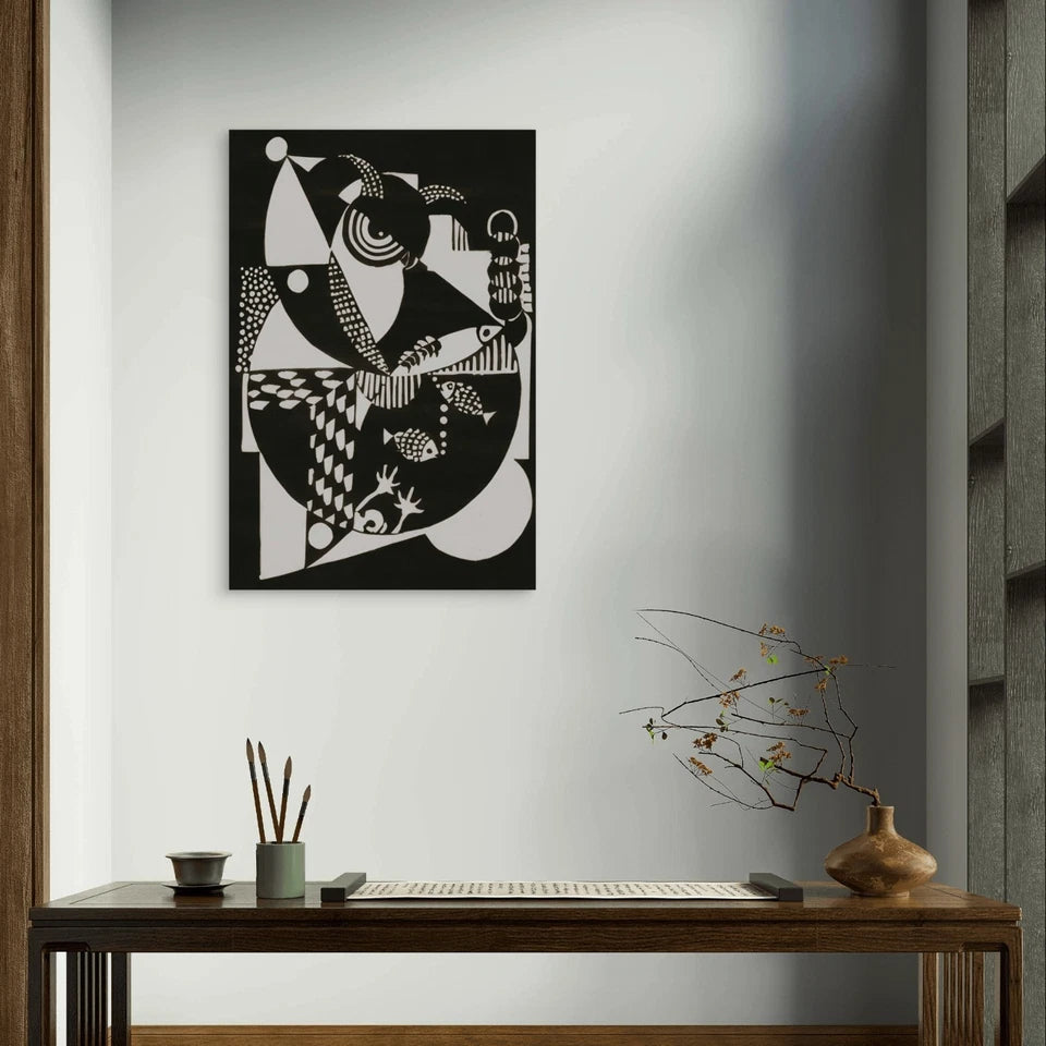 Black and White Modern Geometric Art 40x60cm Metal Print Ready to Hang