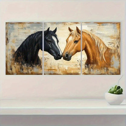 3pcs Black Bay and Brown Rustic Horses Metal Print Ready to Hang Art