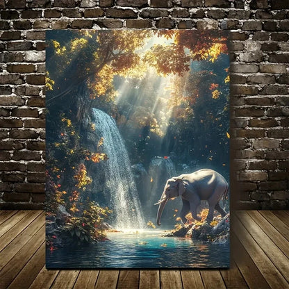 Fantasy Style Scene of Elephant Running Happily 40x60cm Metal Print Ready to Hang