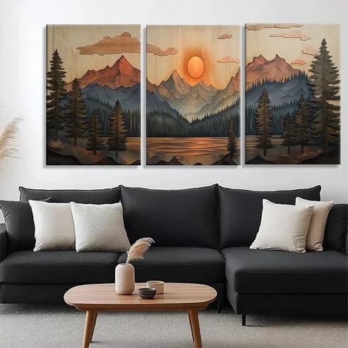 3pcs Mountain Sunset Landscape Nature Perfect Wall Art Canvas Unframed - High Quality Print 100% Australian Made Wall Canvas