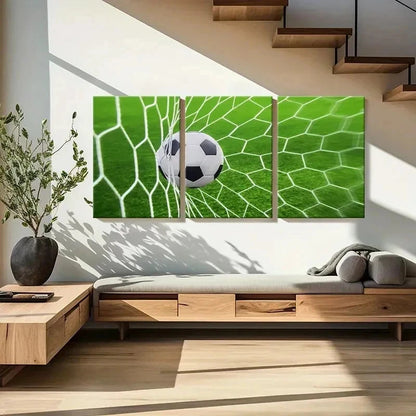 3pcs Shooting Football in the Goal Wall Art Set Canvas Framed 40x60cm - High Quality Print 100% Australian Made Wall Canvas Ready to Hang