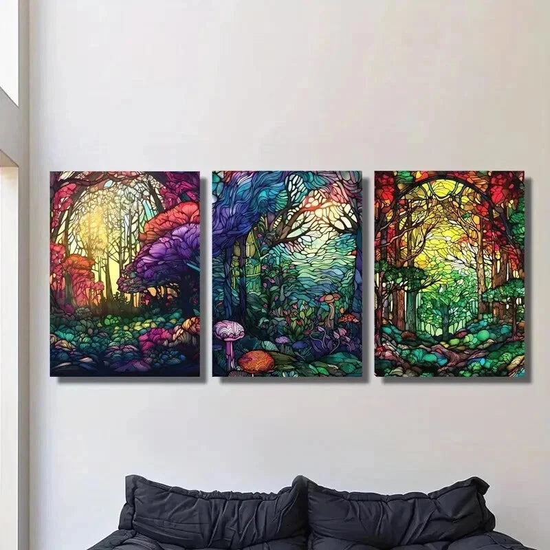 3pcs Colorful Fantasy Forest Decoration Wall Art Set Canvas Framed 40x60cm - High Quality Print 100% Australian Made Wall Canvas Ready to Hang