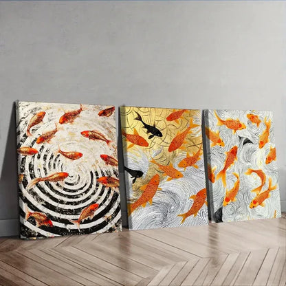 3pcs Goldfish Vortex Design Orange Perfect Wall Art Set Canvas Unframed - High Quality Print 100% Australian Made Wall Canvas