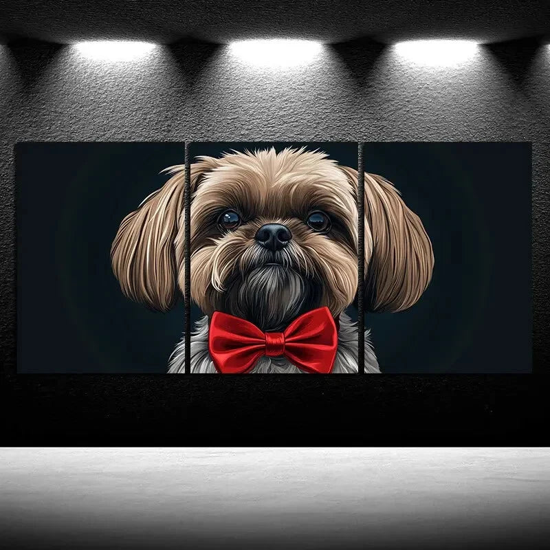 3pcs A Dog Wearing Red Bow Tie Metal Print Ready to Hang Art