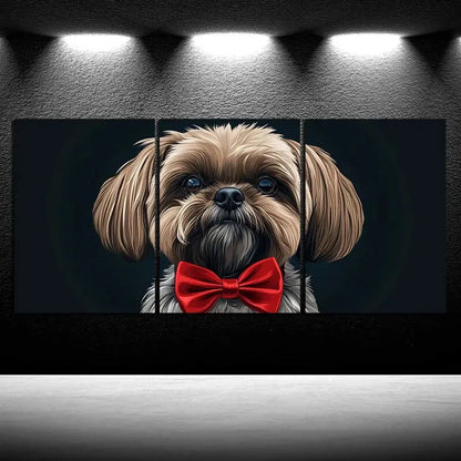 3pcs A Dog Wearing Red Bow Tie Metal Print Ready to Hang Art
