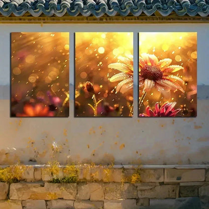 3pcs Vibrant Floral Blooms Illustration Wall Art Set Canvas Framed 50x70cm - High Quality Print 100% Australian Made Wall Canvas Ready to Hang