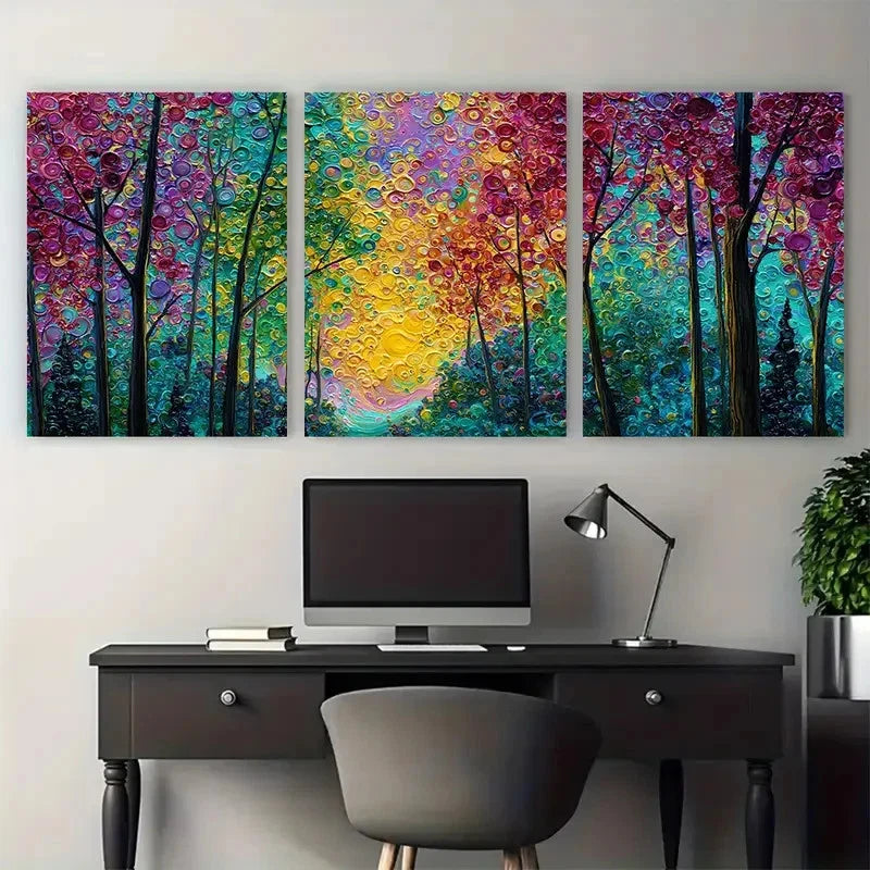 3pcs Large Abstract Sunset Forest Autumn Perfect Wall Art Set Canvas Framed 60x90cm - High Quality Print 100% Australian Made Wall Canvas Ready to Hang