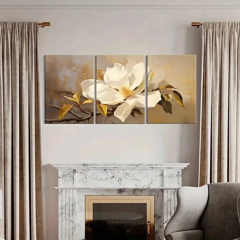 3pcs Blooming Magnolia Flowers Decor Wall Art Set Canvas Framed 40x60cm - High Quality Print 100% Australian Made Wall Canvas Ready to Hang