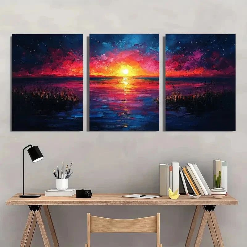 3pcs Original Colorful Sky Oil Painting Metal Print Ready to Hang Art
