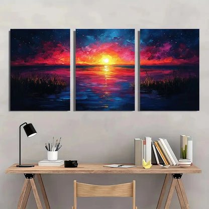 3pcs Original Colorful Sky Oil Painting Metal Print Ready to Hang Art