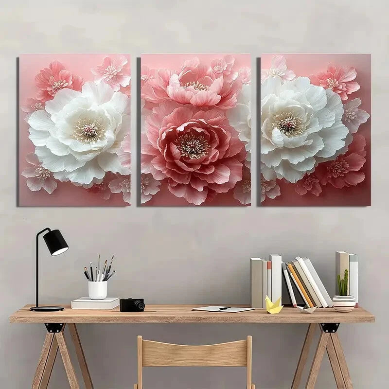 3pcs Elegant Peony White Flowers Metal Print Ready to Hang Art