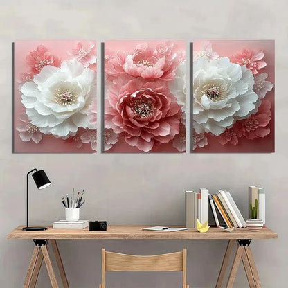 3pcs Elegant Peony White Flowers Metal Print Ready to Hang Art