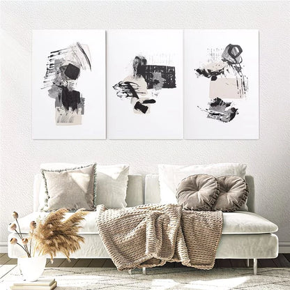 3pcs Beige and Grey Minimalist Abstract Wall Art Set Canvas Framed 40x60cm - High Quality Print 100% Australian Made Wall Canvas Ready to Hang