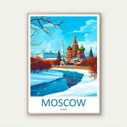 A Snowy Day At Saint Basil's Moscow  Travel Poster Print Wall Art