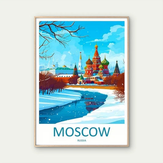 A Snowy Day At Saint Basil's Moscow  Travel Poster Print Wall Art