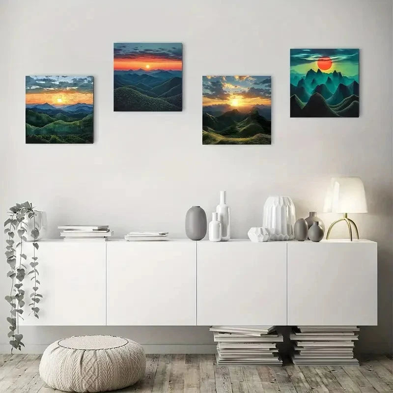4pcs Sunrise grove Elegant Wall Art Canvas Framed