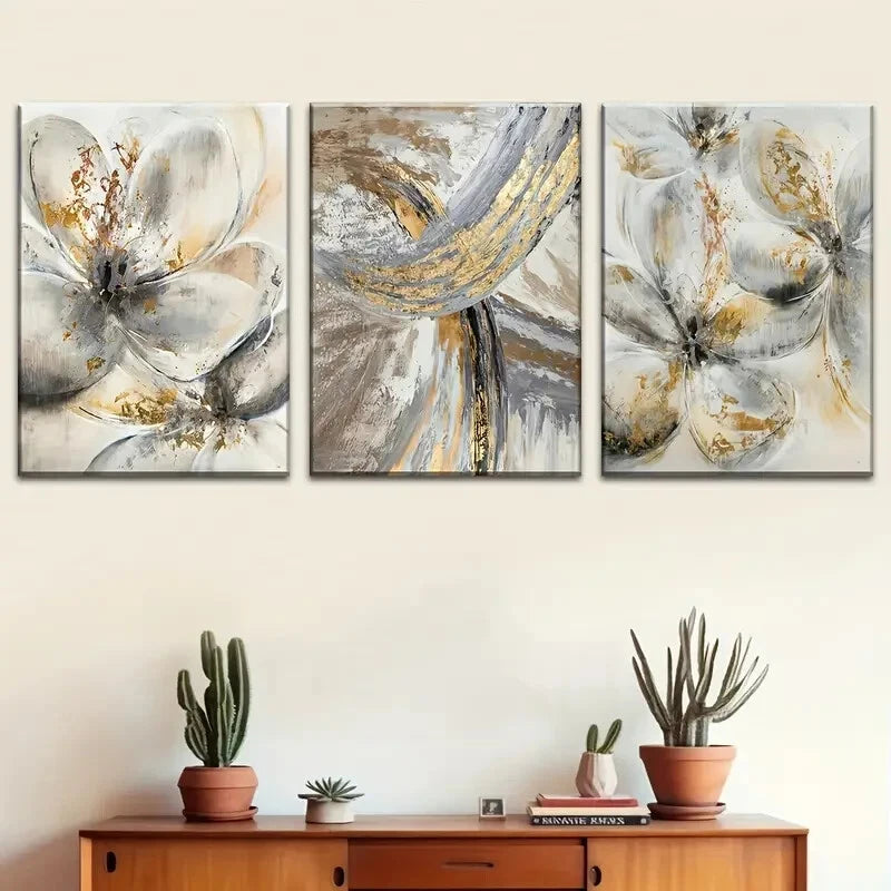 3pcs Showcasing Elegant Golden Abstract Perfect Wall Art Set Canvas Framed 40x60cm - High Quality Print 100% Australian Made Wall Canvas Ready to Hang