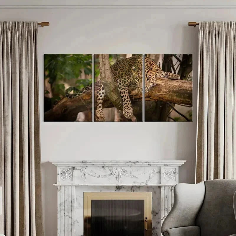 3pcs Vibrant Leopard Tree Climbing Wall Art Set Canvas Framed 40x60cm - High Quality Print 100% Australian Made Wall Canvas Ready to Hang