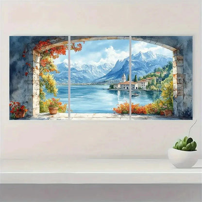 3pcs Lake Annecy Watercolor Mountains Metal Print Ready to Hang Art