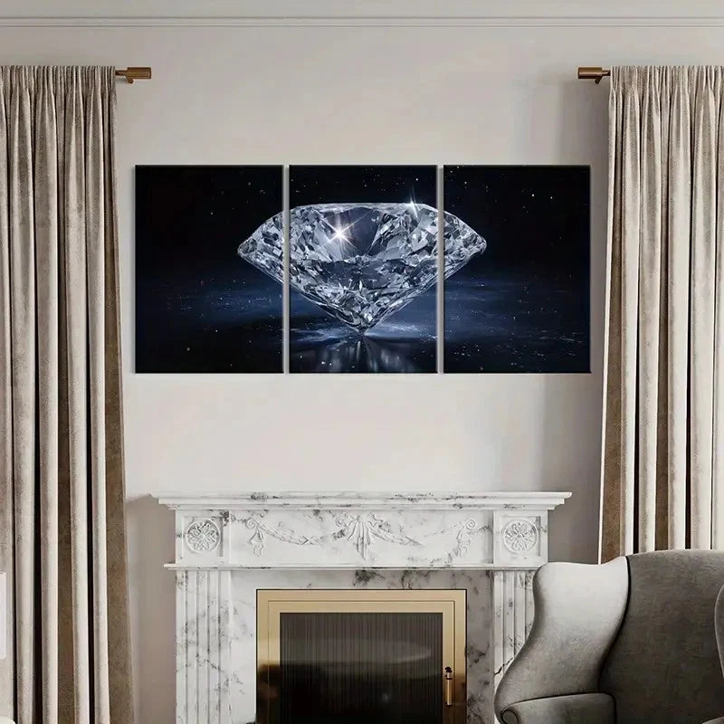3pcs Luxury Diamond Crystal Gemstone Art Wall Art Set Canvas Framed 60x90cm - High Quality Print 100% Australian Made Wall Canvas Ready to Hang
