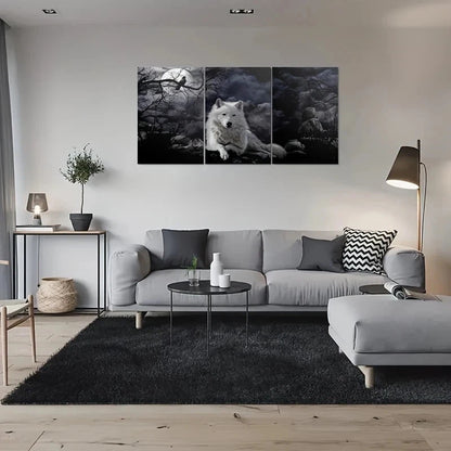 3pcs Moonlit Wolf Surreal Night Forest Metal Print Ready to Hang Art