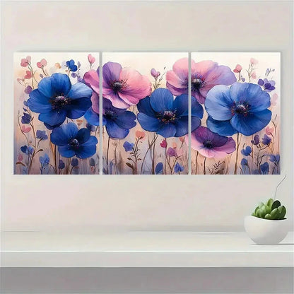 3pcs Purple Flower Painting Floral PL Wall Art Set Canvas Framed 50x70cm - High Quality Print 100% Australian Made Wall Canvas Ready to Hang