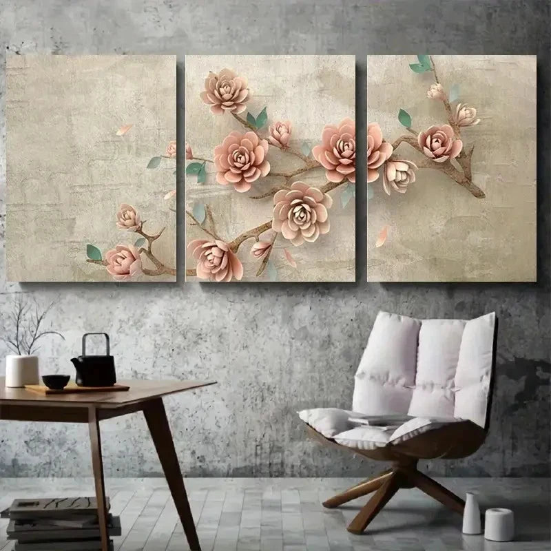 3pcs Elegant Rose Flower Botanical Metal Print Ready to Hang Art