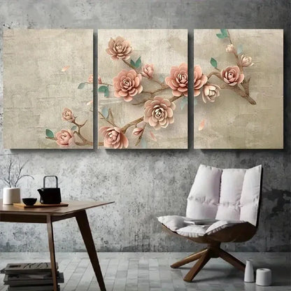 3pcs Elegant Rose Flower Botanical Metal Print Ready to Hang Art