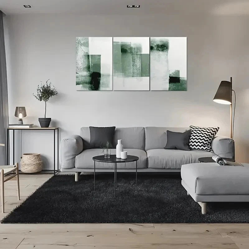 3pcs Green & White Minimalist Design Metal Print Ready to Hang Art