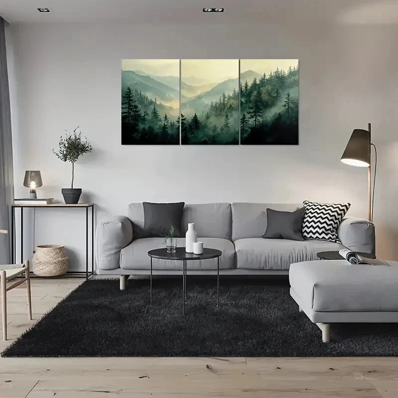3pcs Tranquil Forest Landscape Painting Metal Print Ready to Hang Art