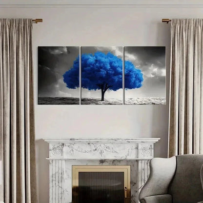 3pcs Blue Tree Stormy Sky Serene Landscape Wall Art Set Canvas Framed 40x60cm - High Quality Print 100% Australian Made Wall Canvas Ready to Hang