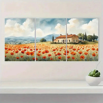 3pcs Tuscany Wildflower Poppies Field Perfect Wall Art Set Canvas Framed 40x60cm - High Quality Print 100% Australian Made Wall Canvas Ready to Hang