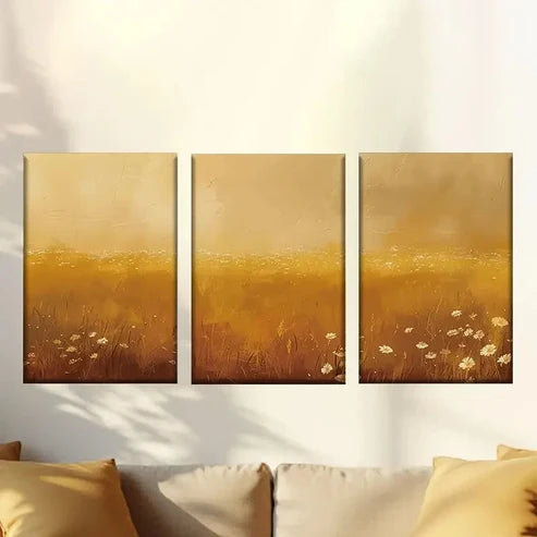 3pcs Golden abstract flowers Wall Art Set Canvas Unframed - High Quality Print 100% Australian Made Wall Canvas