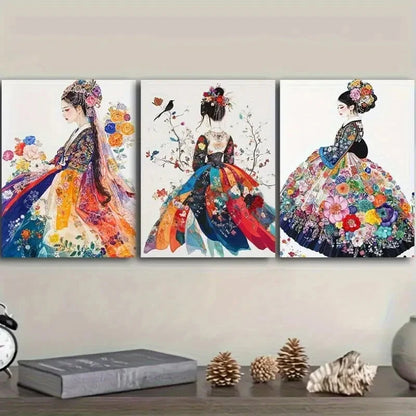 3pcs Traditional Korean Paintings Metal Print Ready to Hang Art