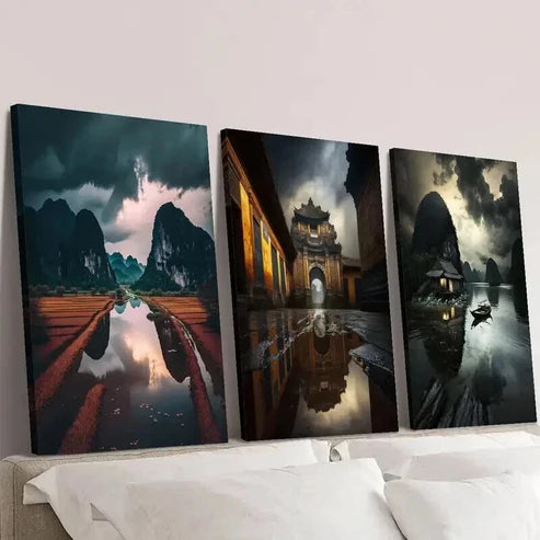 3pcs Vietnam Rainy Season Landscape Wall Art Canvas Unframed - High Quality Print 100% Australian Made Wall Canvas