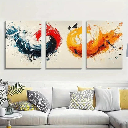 3pcs Bold Red Black Yellow Brushstroke Wall Art Set Canvas Framed 40x60cm - High Quality Print 100% Australian Made Wall Canvas Ready to Hang