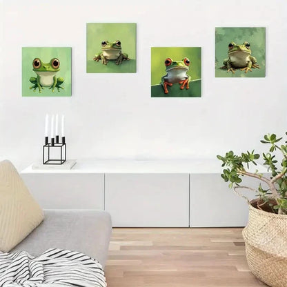 4pcs Whimsical Frog Paintings With Vibrant Color  Wall Art Canvas Framed