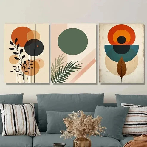 3pcs Geometric Shapes and Botanical Elements Wall Art Set Canvas Unframed - High Quality Print 100% Australian Made Wall Canvas