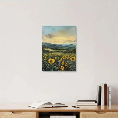 Beautiful Moody Sunflower Landscape Painting 40x60cm Metal Print Ready to Hang