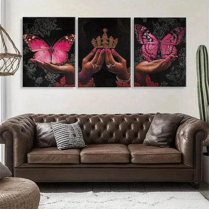 3pcs Butterfly and Crown Hands Holding Perfect Wall Art Set Canvas Framed 40x60cm - High Quality Print 100% Australian Made Wall Canvas Ready to Hang